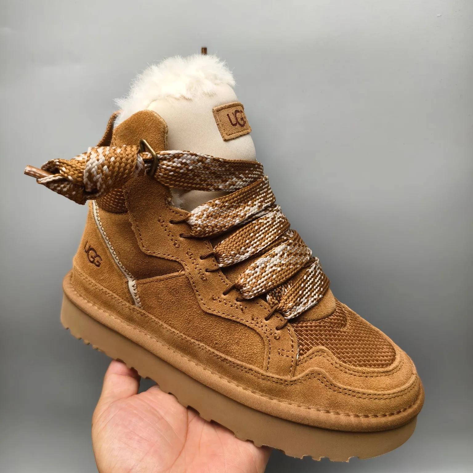 💰640 UGG sheepskin all-in-one snow boots 5390 wide lace breathable mesh casual boots Color: Maroon Black Sand Size: 35-41